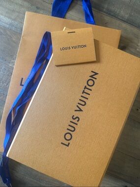 Louis Vuitton Orange Box with Blue Ribbon and Tag